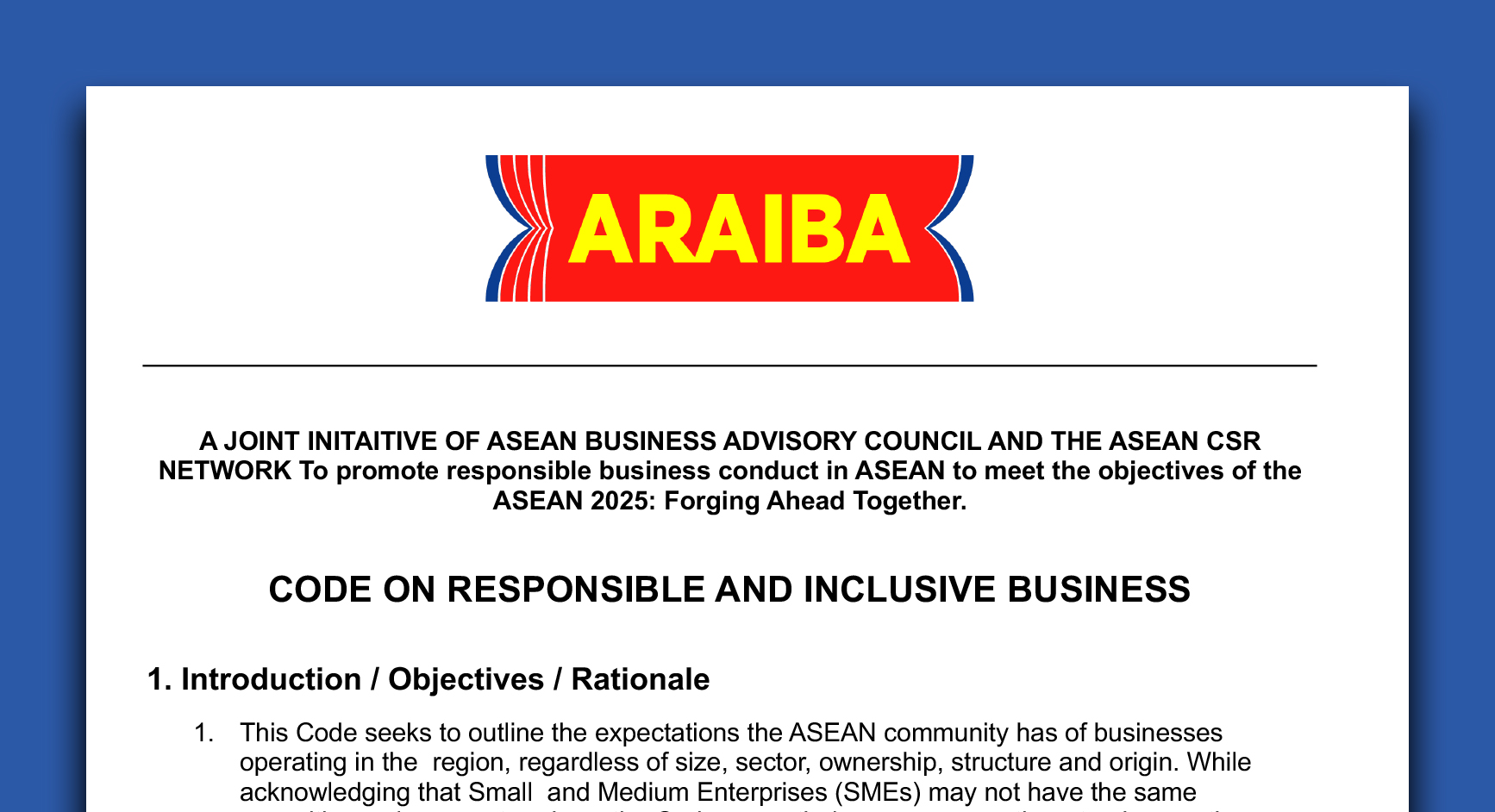ARAIBA Code for Responsible and Inclusive Business