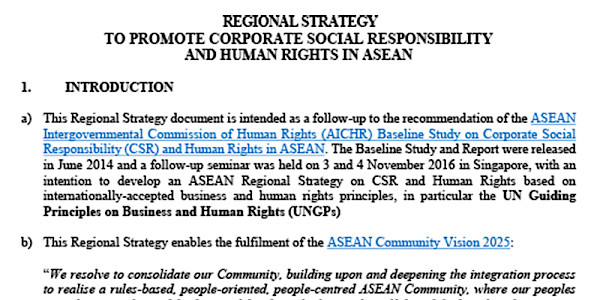 Regional Strategy on CSR and Human Rights in ASEAN